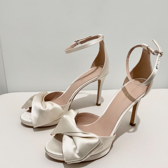 Kate Spade Bridal Bow Ivory Satin Platform Sandal Stiletto Heel Evening Pumps - Picture 6 of 10